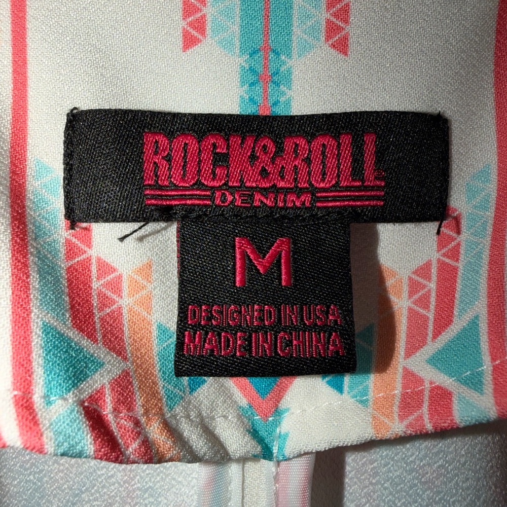 Rock & Roll Denim Women's Patterned Blazer - Coral and Blue - Picture 2 of 6